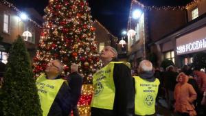 Rotarians watch the fireworks at the Light-up.
Tony Stubbs, President Martyn Jenkins and Simon Foley.